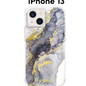NEW!!CASE-MATE Blue Gold Metallic Marble Granite iPhone 13 Hard Case